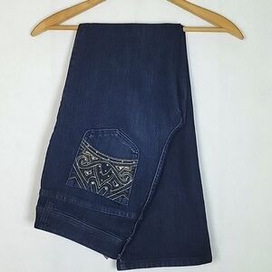 Chico's Dark Wash Embroidered Jewel Pocket Straigh Leg Jeans Size 8
